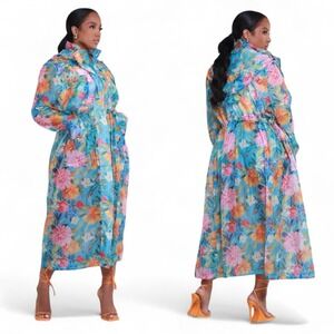 Swank A Posh Blooming Hearts Oversized Floral Hooded Longline Jacket Womens S/M